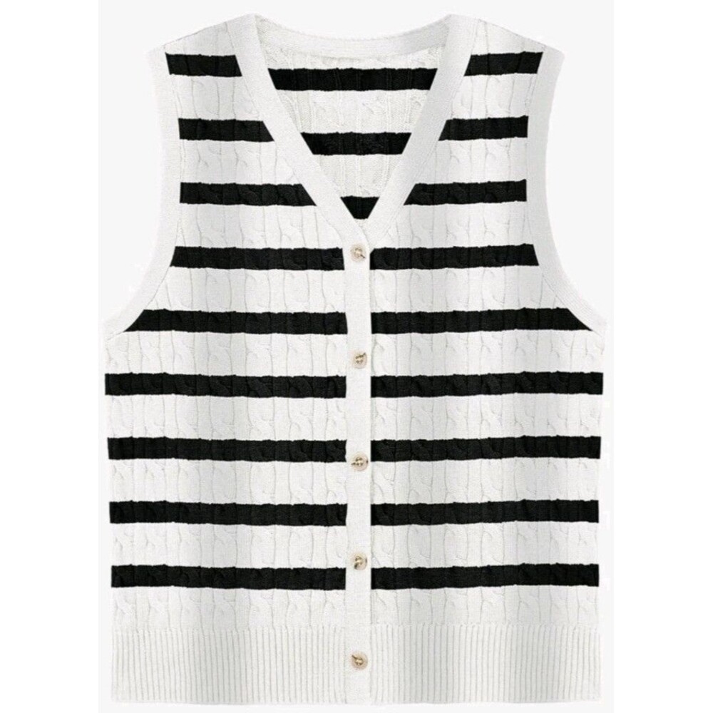 WIHOLL‎ XL Sweater Vest Cable Knit Button Down SL Cream Preppy Spring NIP Cute